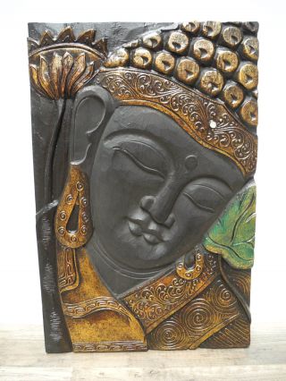 Wandbild Bild Buddha Braun Gold Holzschnitzerei Indonesien Holz 50cm Asien Bild