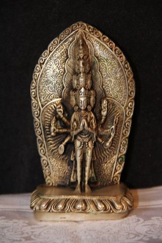 Tibet,  Antike Figur D.  Elfköpfigen Avalokiteshvara,  Messing Versilbert Gemarkt Bild