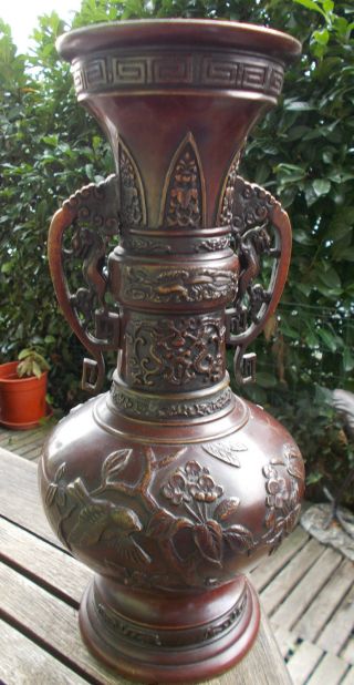 Bronze Vase Japan Vor 1900 Ornamente BlÜten VÖgel Handhaben Bild