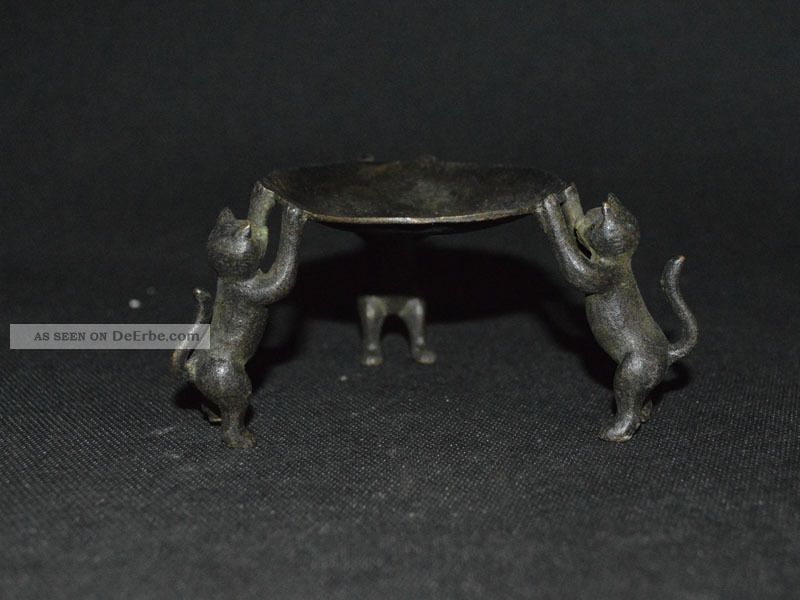 Chinesische Antiquitäten Weinlese Großartige Bronze 3 Katze - Kerzenhalter - Statue Künstlerbedarf Bild