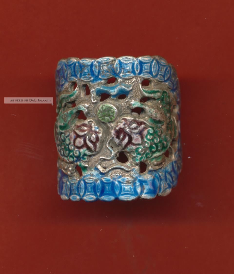 Sehr Schöner Alter Silber - Ring China Emailliert Enamel Verstellbar Asiatika: China Bild