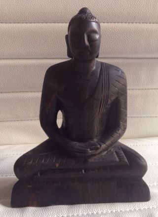 Buddha Asien Ebenholz Geschnitzt Thailand Sitzend Asiatika Buddhismus Dekoration Bild