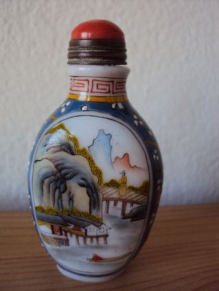 Porzellan Bemalt Schnupftabak Flasche Snuff Bottle China Nachlass Bild