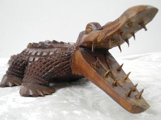 Krokodil Kroko Aligator Figur Skulptur Deko Holz Braun 31cm Bild