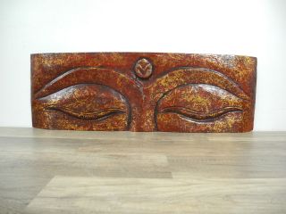 Wandbild Bild Buddhas Auge Holzschnitzerei Indonesien Holz 60cm Asien Rot Gold Bild
