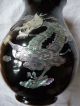Metall Email Kupfer Vase Schwarz Mit Perlmutt Motiv Drachen Asiatika: China Bild 2