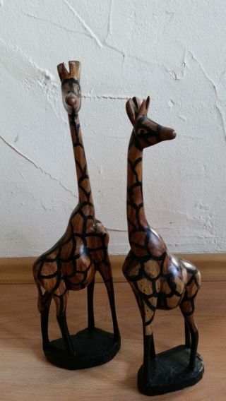 Afrikanische Figuren Giraffen Aus Massivholz,  Handgeschnitzt Westafrika Bild