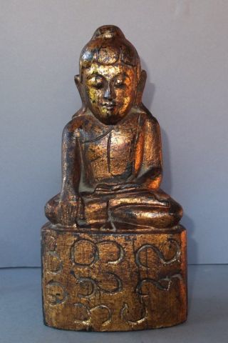 Gilt Hardwood Buddha Statue /teak/ Sehr Alt / Opfergabe / Aus Kloster In Burma Bild