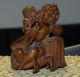 Antike Fein Geschnitzte Holzfigur Kampf Mit Dem Faun Zwerg Fabelwesen Signiert Asiatika: Japan Bild 7