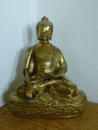Alter Antiker Buddha Lotus Thron Thailand Bronze Messing Figur Skulptur Schwer Bild