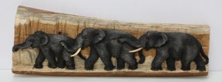 Elefantenfamilie Elefant Holz Baumstamm Wandbild Relief Skulptur 40cm Nr.  29 Bild
