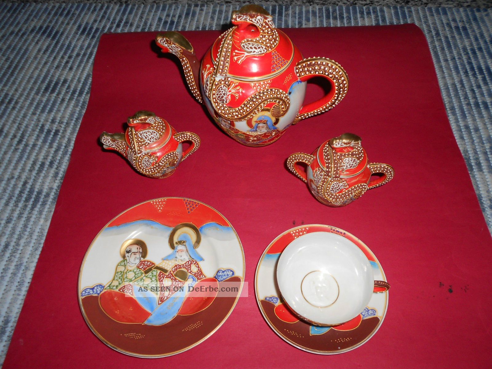 Altes Asiatisches Chinesisch Japanisch Porzellan Drachenkopf Geisha Vergoldet Nach Marke & Herkunft Bild