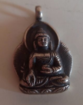 Medizinbuddha Sangye Menla Tibetischer Silber Anhänger Amulett F.  Kette Vajra Bild