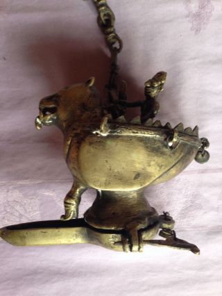 Indische Bronze Drachenreiter Drachen Öllampe Lampe Bild