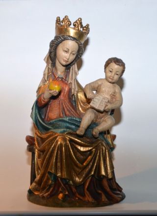Figur Madonna Maria Kind Holzfigur 32 Cm Handarbeit Holz Bemalt Bild