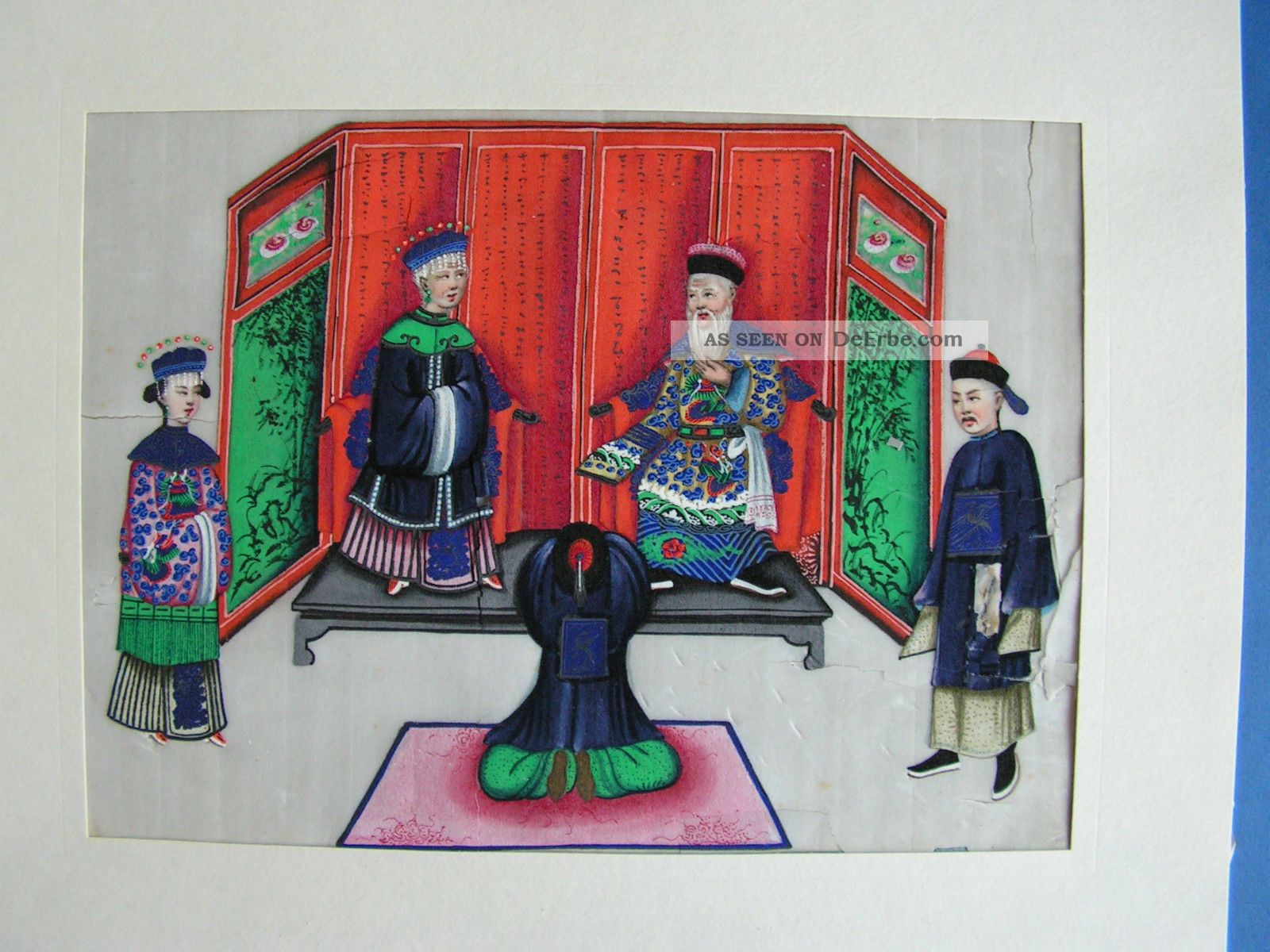 China Kaiserpaar Diener Malerei Auf Reispapier/ Ricepaper 19.  Jh Asiatika: China Bild