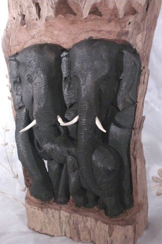 Holzskulptur Elefanten Afrika,  Aus Einem Stück Holz Geschnitzt Ca.  60 Cm Massiv Bild