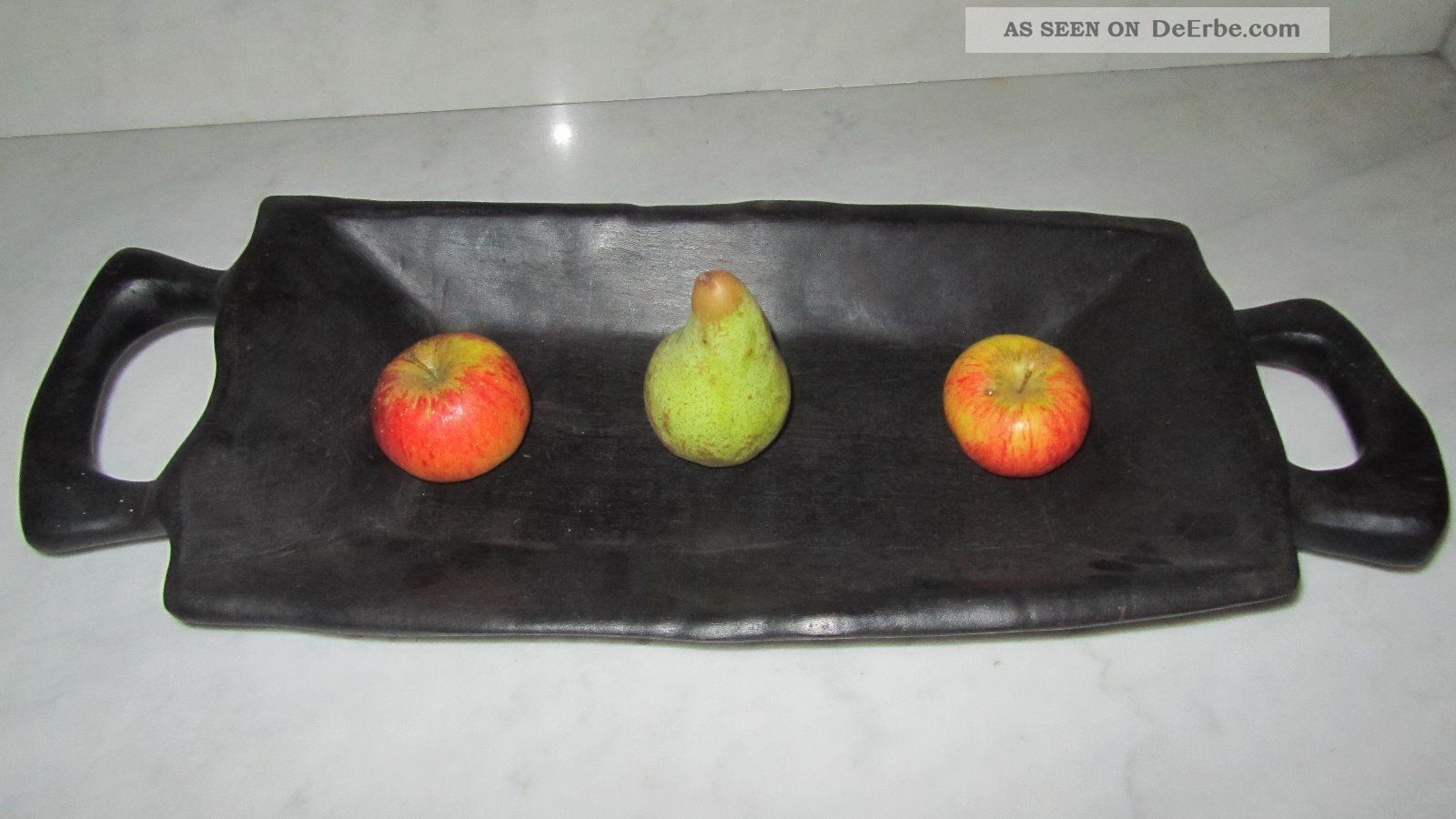 Asymetrische Obstschale Afrikanisch Handgeschnitzt Unikat Schwarzes Holz Schale Entstehungszeit nach 1945 Bild