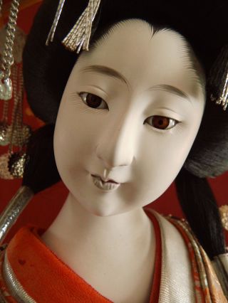 Old Gofun Handmade Rare Japanese Iki Ningyo Doll Silk 70cm 27,  5 Inch Oiran Bild