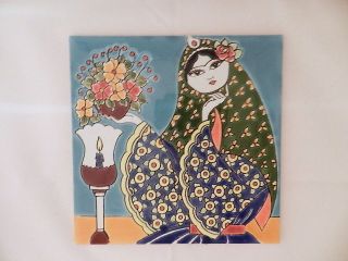Orient Fliese Handbemalt Antik Orient Motiv Sammlerstück Per.  Kunstwerk 20x20cm Bild