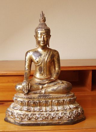 Buddha Skulptur Bronze,  Patina Mit Blattgold Bild