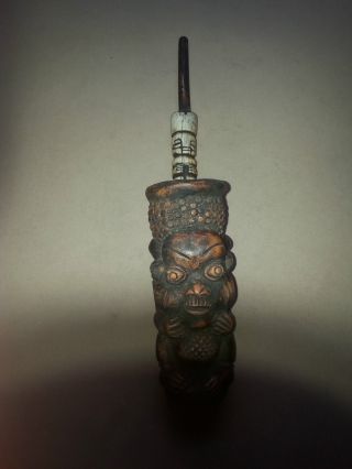 Imposante Afrikanische Pfeife Aus Gebranntem Ton,  Bein Und Holz Bild