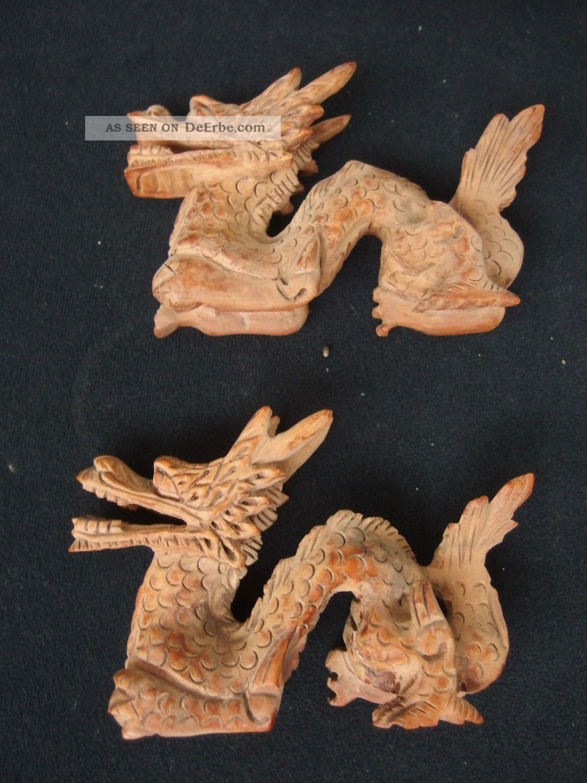 2 Originale Holz Drache Japan China Internationale Antiq. & Kunst Bild