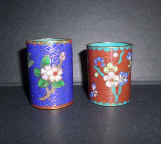 2 Cloisonne Emaille Miniatur Vasen China Chinesisch Blumen Blüten Setzkasten Bild