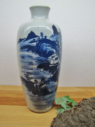 Seltene Antike Chinesische Vase Blau - Weiß Landschaft Schriftzeichen Sammlerstück Bild