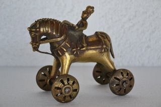 Antikes Messing Pferd Spielzeug Handarbeit Auf Räder 1,  1 Kg Sehr Selten Bild