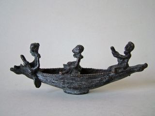 Afrika Bronze Dogon Ashanti Boot Einbaum Zoomorph Ruderer Selten 3 Männer Bild