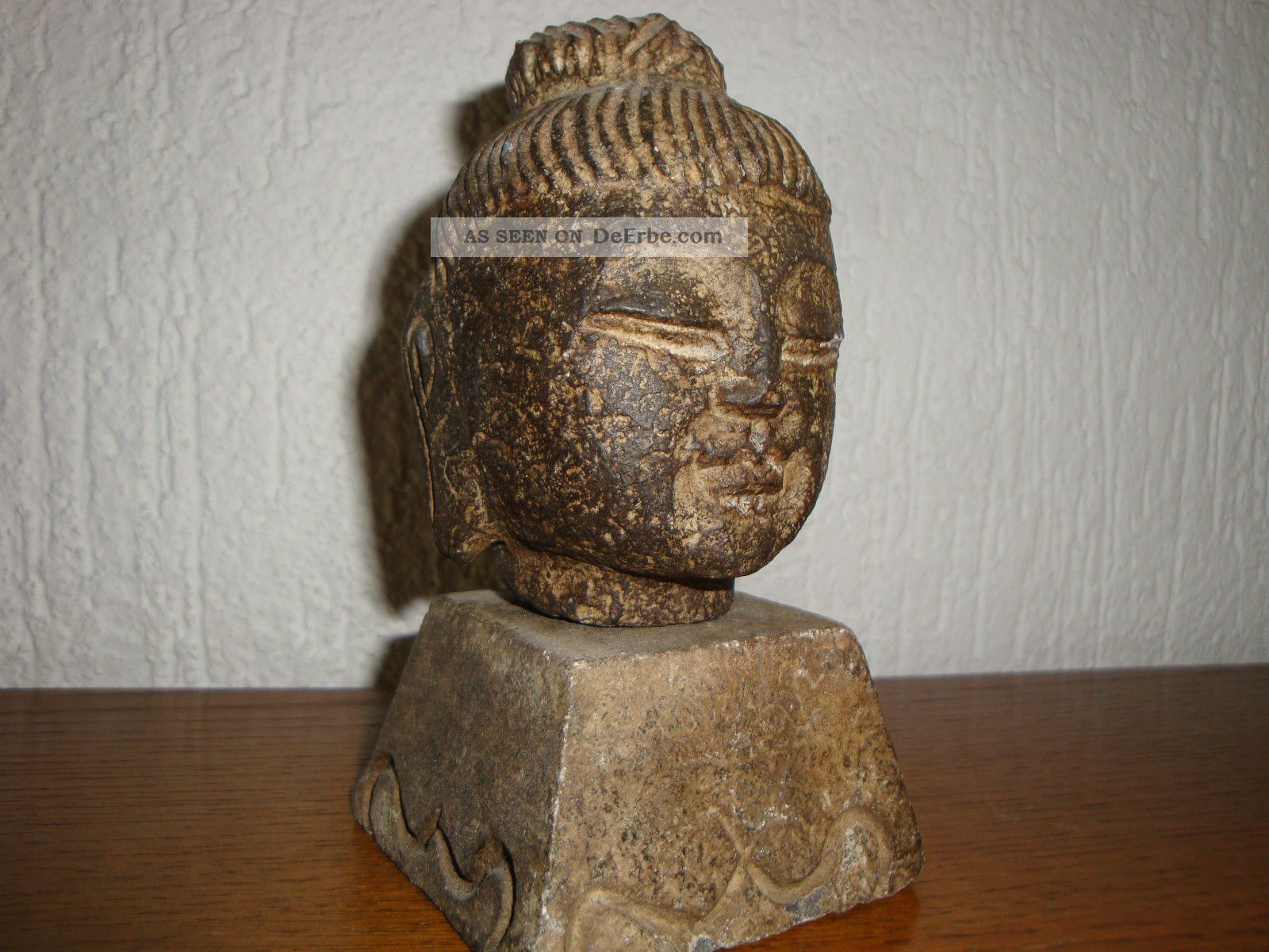 Basalt Granit Stein Buddha Kopf Mit Sockel 15 Cm Entstehungszeit nach 1945 Bild