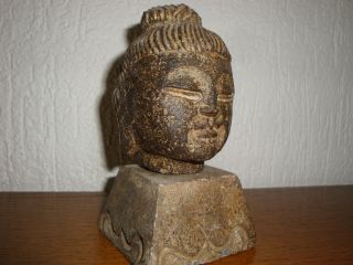 Basalt Granit Stein Buddha Kopf Mit Sockel 15 Cm Bild