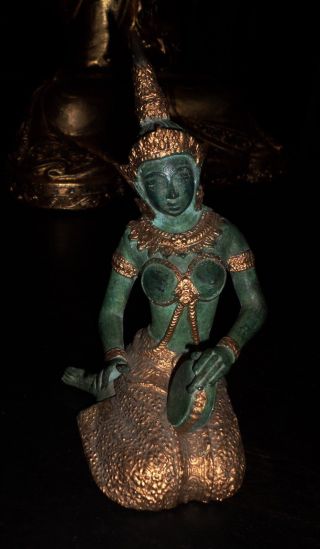 Buddha Figur Statue Tempelwächter Tempelmusikerin Göttin Bronze Teilw.  Vergoldet Bild