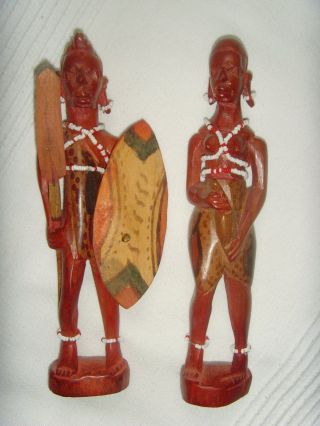 Afrikanische Holzschnitzerei,  Holzfiguren Mit Glasperlen,  Südafrika,  Deco, Bild