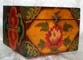 Lama Box Schatzkiste Schmuckkasten Aus Holz Bemalt Nr.  3 Handarbeit Nepal Tibet Bild