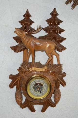 Barometer Mit Hirsch Holz Geschnitzt Oberstdorf Von 1962 Bild