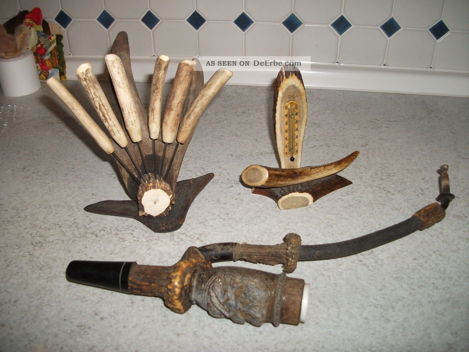 Konvulujagdliches Barometer Pfeife 6 Obstmesser In Halterung Geweihe Jäger Jagd Jagd & Fischen Bild