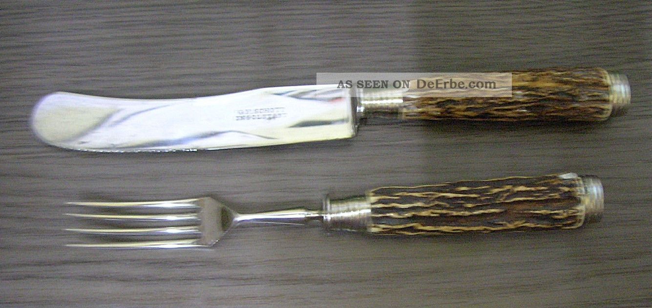 Tranchierbesteck Vorlegebesteck Hirschhorn Gabel Messer Horngriffe Jagd Um 1910 Alte Berufe Bild