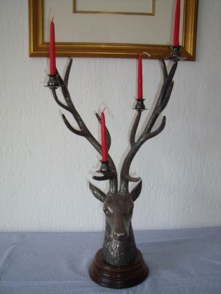 FigÜrlicher Kerzenleuchter Hirschkopf Versilbert Bild