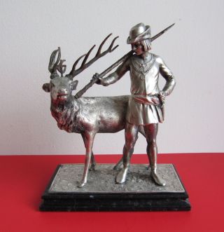 Jagd Hunter Black Forest Hubertus Hirsch Wmf Deer Anitque Silver Finisch Bild