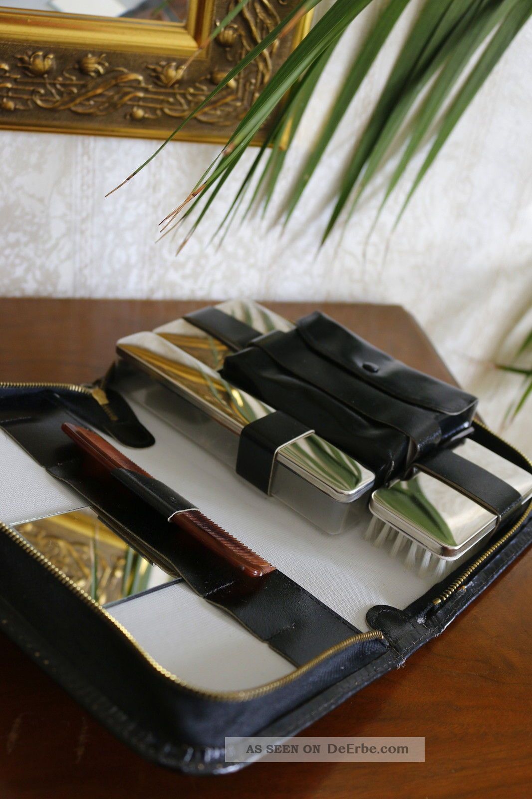 Reiseset - Necessaire Herren - Kulturtasche 50/60er Vintage Echtleder Unbenutzt Accessoires Bild