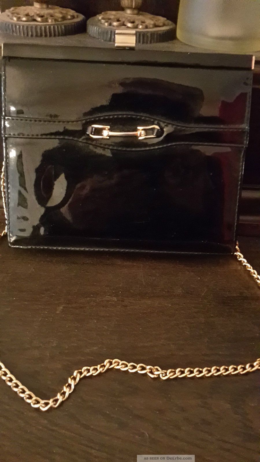 Vintage Tasche Lackleder Goldkette Schwarz Accessoires Bild