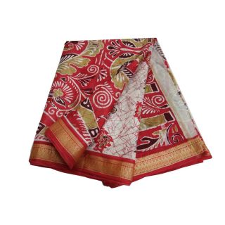 Vintage 100 Pure Silk Saree Stoff Beige Indien Batik Sarong Gedruckt Sari Soie Bild