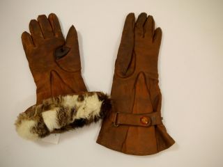 Handschuhe Aus Leder Mit Kaninchenfell Alte Motoradhandschuhe Rarität Nostalgie Bild