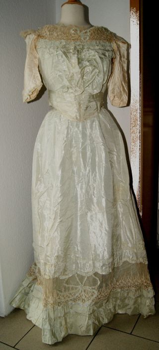 Antikes Kleid Um 1880 / 1900 Originalzustand Seide / Spitze Gr 36 Bild