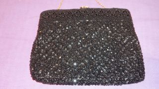 Antike Tasche - Perlenstickerei - Schwarz Bild