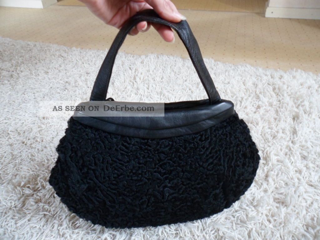 Persianer Pelzmuff Pelz Muff Fellmuff Handtasche Fell Schwarz Leder Handtasche Kleidung Bild