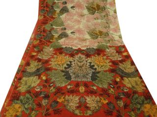 Weinlese - Antike Art Silk India Sari Stoff Mit Blumenmuster In Handwerk Beige 5yd Bild