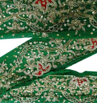 Vintage - Sari Indien Green Border 1yd Spitze Hand Perlen Verziert Deco Gebrauchte Bild